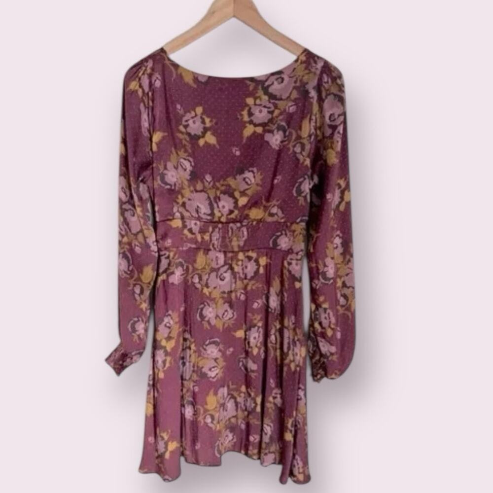Free People Morning Light Floral Mini Dress Wine Purple Long Sleeve Womens M 6 - Picture 13 of 13